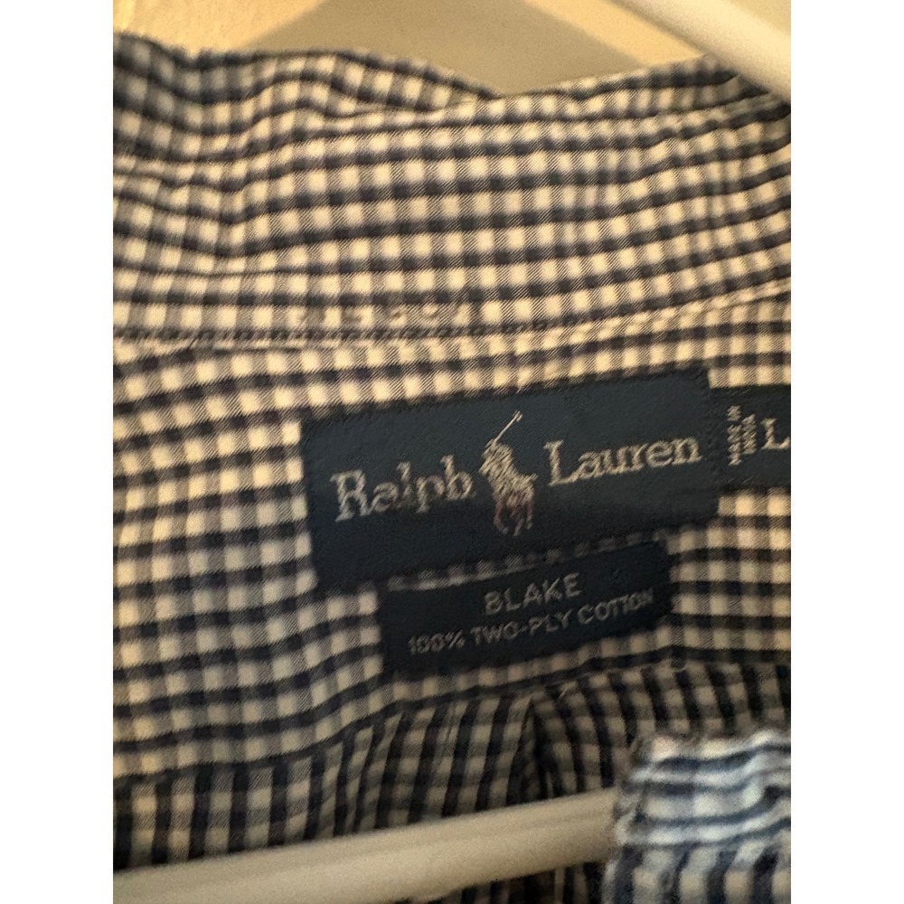 Ralph Lauren Blake Mens Large Blue Gingham Check 100% Two-Ply Cotton Button Down - Picture 3 of 5